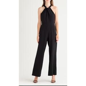 Julia Jordan Black Halter Jumpsuit Size 14 Wide Leg Keyhole Neck Formal Evening